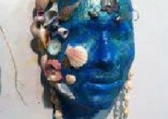 Blue face plaster mask with sea shells adorning