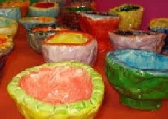 Colorful clay pots and bowls